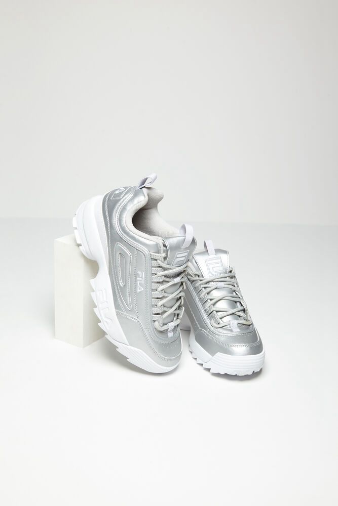 Fila Disruptor 2 Premium Metallic Silver Sneakers Womens - NZ 26841-TDWH